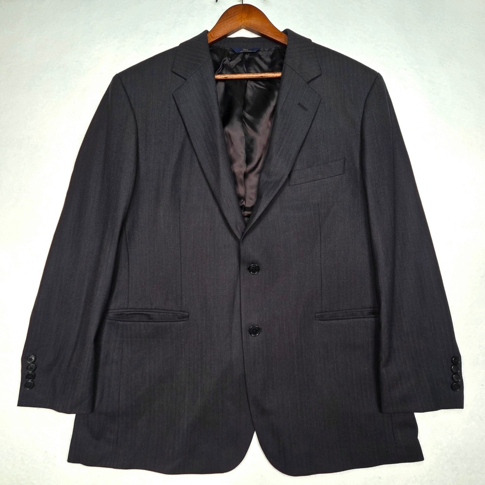 Brooks Brothers 346 Herringbone Stretch Blazer Men 44R Charcoal Grey Wool Jacket